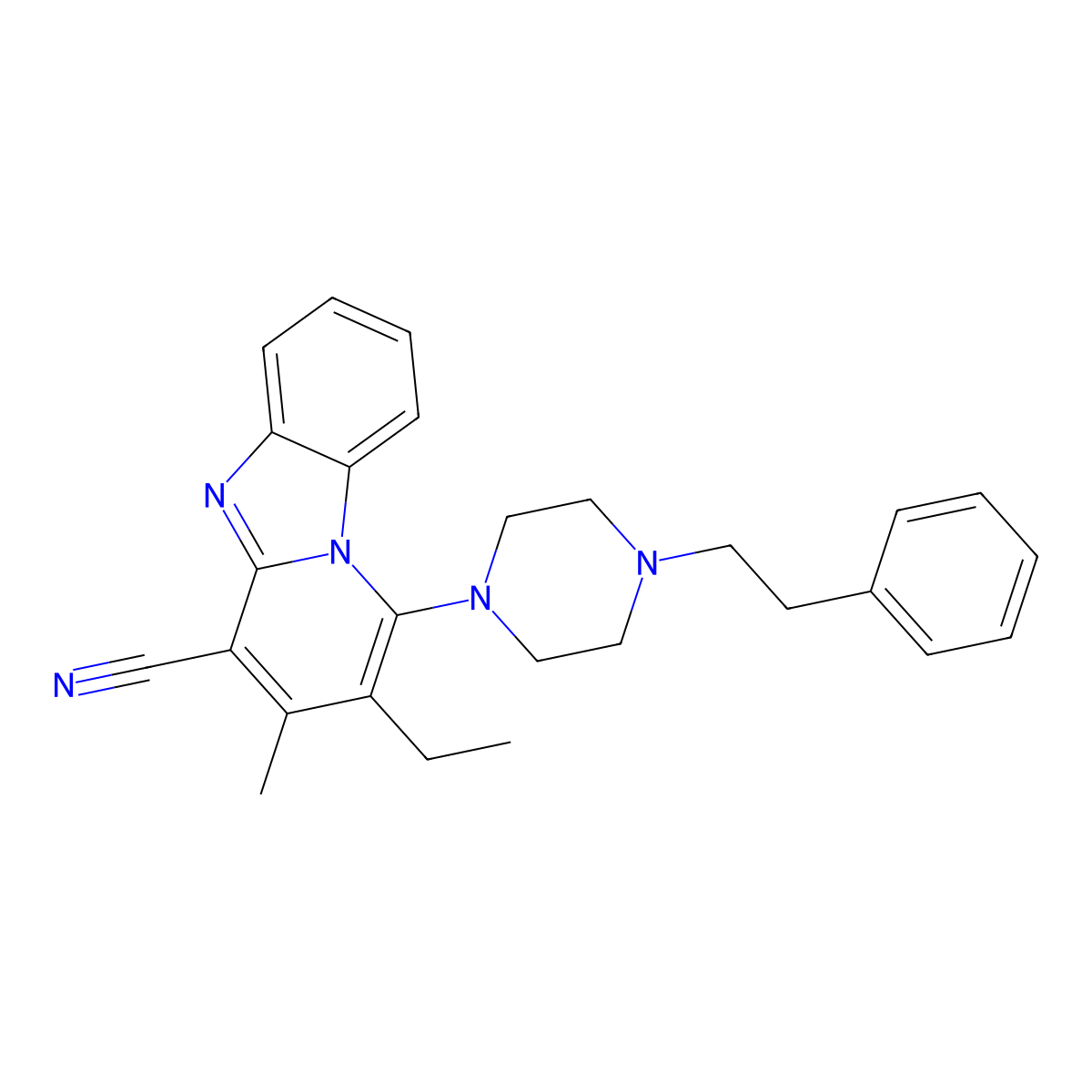 2-Ethyl-3-methyl-1-[4-(2-phenylethyl)piperazin-1-yl]pyrido[1,2-a]benzimidazole-4-carbonitrile molecular structure, CAS 384368-92-7