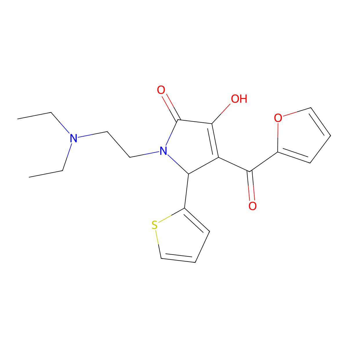 (4E)-1-[2-(diethylamino)ethyl]-4-[furan-2-yl(hydroxy)methylidene]-5-(thiophen-2-yl)pyrrolidine-2,3-dione molecular structure, CAS 384368-97-2