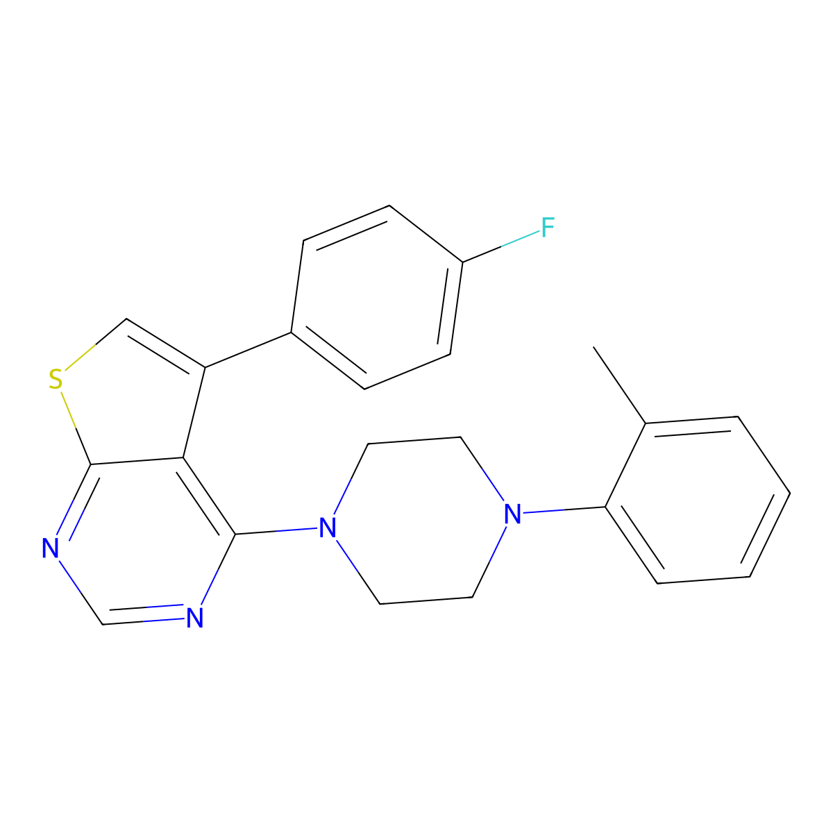 5-(4-Fluorophenyl)-4-(4-(o-tolyl)piperazin-1-yl)thieno[2,3-d]pyrimidine molecular structure, CAS 384369-01-1