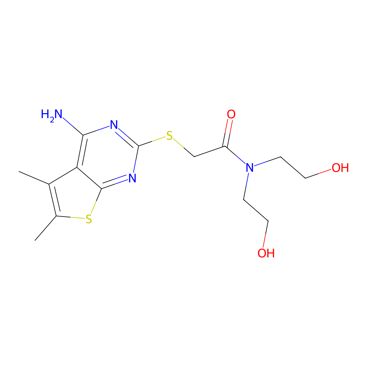 2-((4-amino-5,6-dimethylthieno[2,3-d]pyrimidin-2-yl)thio)-N,N-bis(2-hydroxyethyl)acetamide molecular structure, CAS 384369-10-2