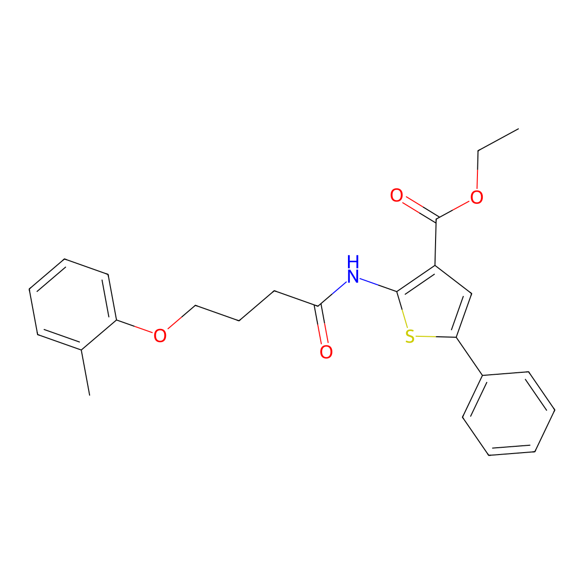 Ethyl 2-[4-(2-methylphenoxy)butanoylamino]-5-phenylthiophene-3-carboxylate molecular structure, CAS 384369-42-0