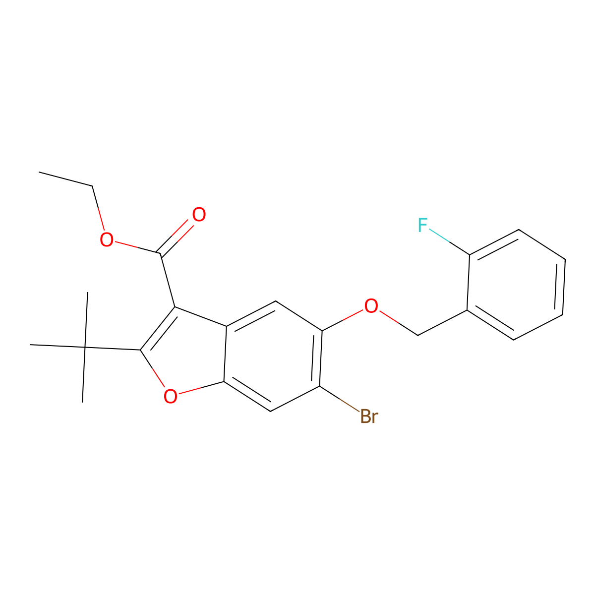 Ethyl 6-bromo-2-tert-butyl-5-[(2-fluorobenzyl)oxy]-1-benzofuran-3-carboxylate molecular structure, CAS 384369-56-6