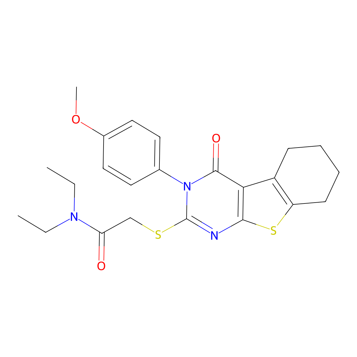 N,N-Diethyl-2-((3-(4-methoxyphenyl)-4-oxo-3,4,5,6,7,8-hexahydro(1)benzothieno(2,3-D)pyrimidin-2-YL)sulfanyl)acetamide molecular structure, CAS 384370-03-0
