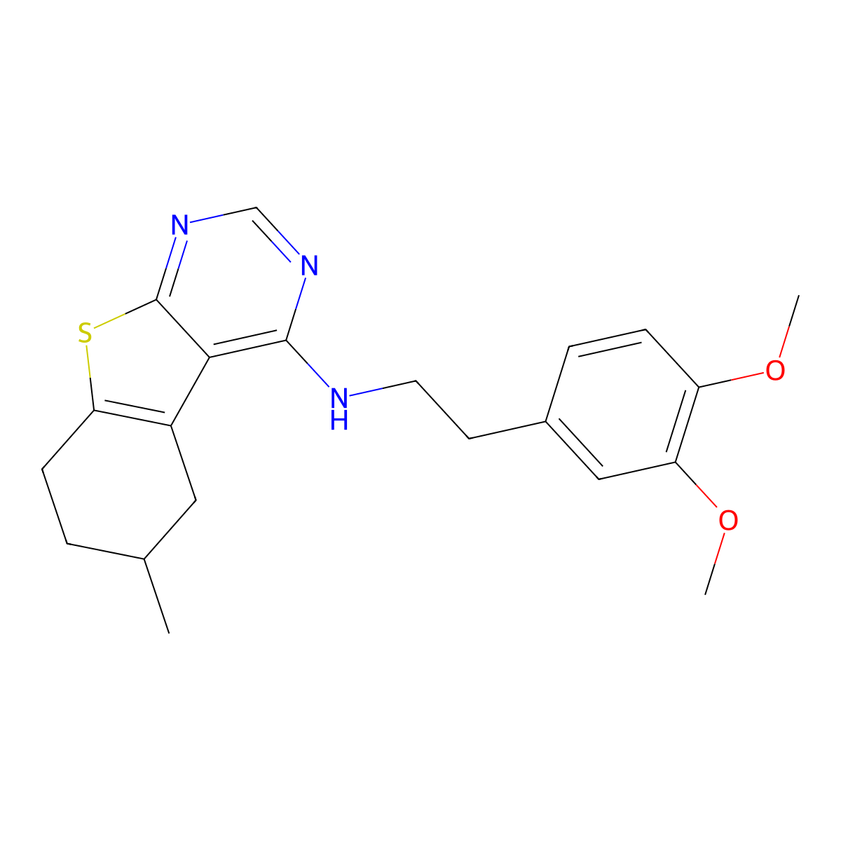 N-[2-(3,4-dimethoxyphenyl)ethyl]-6-methyl-5,6,7,8-tetrahydro[1]benzothieno[2,3-d]pyrimidin-4-amine molecular structure, CAS 384370-29-0
