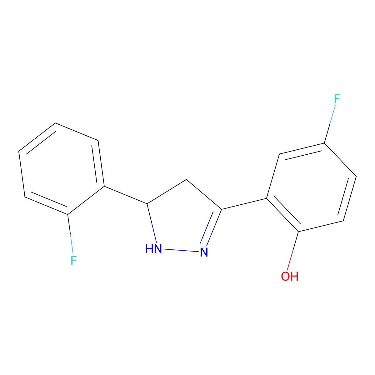 4-fluoro-2-[5-(2-fluorophenyl)-4,5-dihydro-1H-pyrazol-3-yl]phenol molecular structure, CAS 384370-35-8