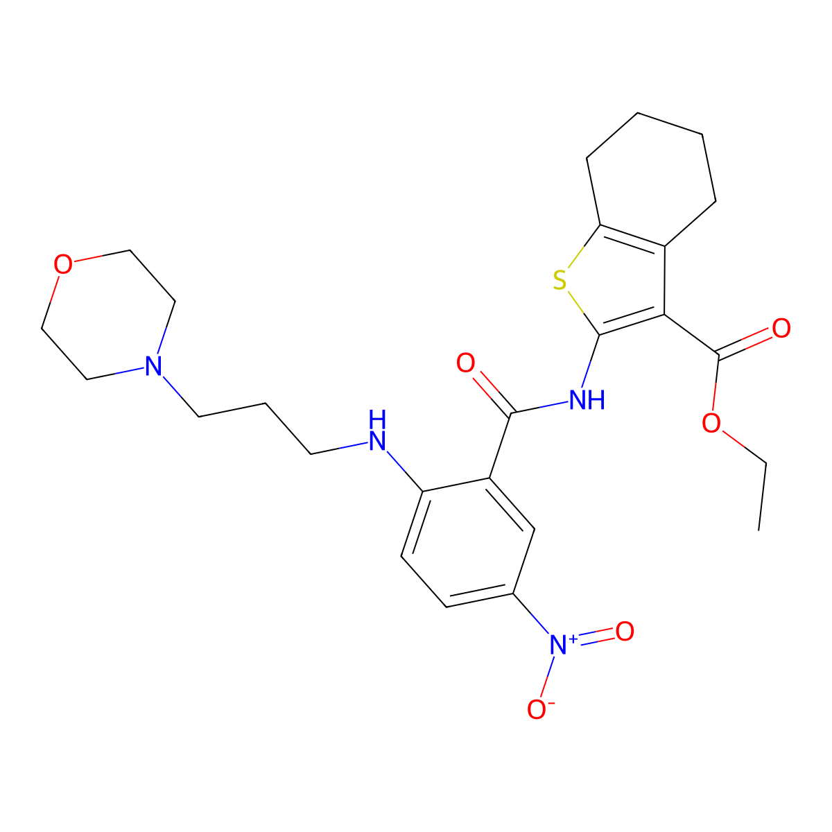 Ethyl 2-[[2-(3-morpholin-4-ylpropylamino)-5-nitrobenzoyl]amino]-4,5,6,7-tetrahydro-1-benzothiophene-3-carboxylate molecular structure, CAS 384370-41-6
