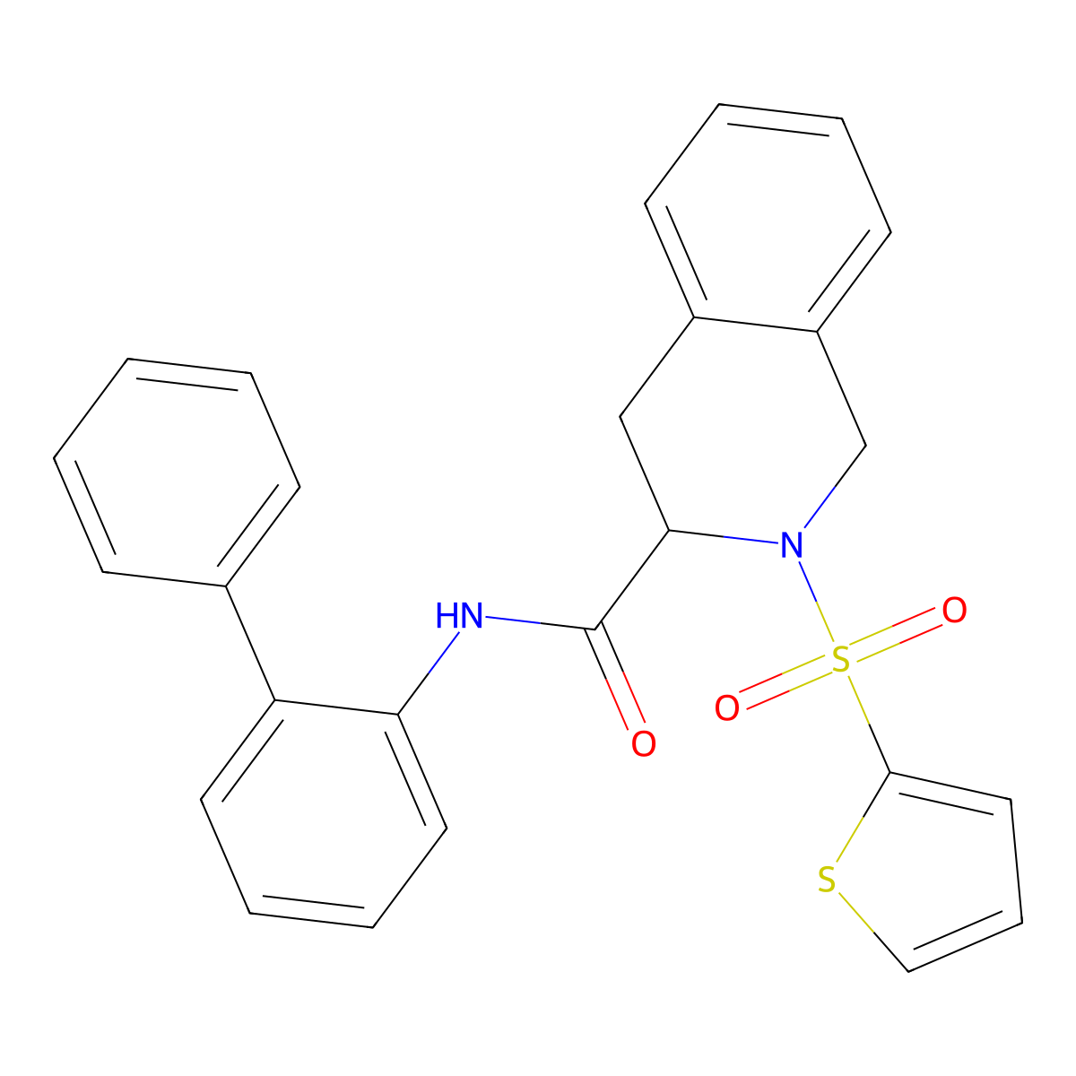 N-([1,1'-Biphenyl]-2-yl)-2-(thiophen-2-ylsulfonyl)-1,2,3,4-tetrahydroisoquinoline-3-carboxamide molecular structure, CAS 384371-35-1