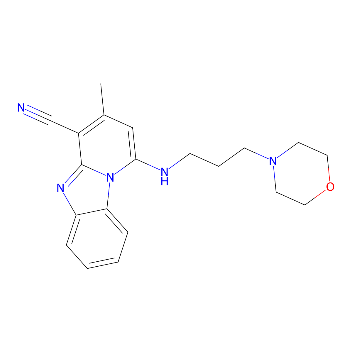 3-Methyl-1-(3-morpholin-4-ylpropylamino)pyrido[1,2-a]benzimidazole-4-carbonitrile molecular structure, CAS 384372-67-2