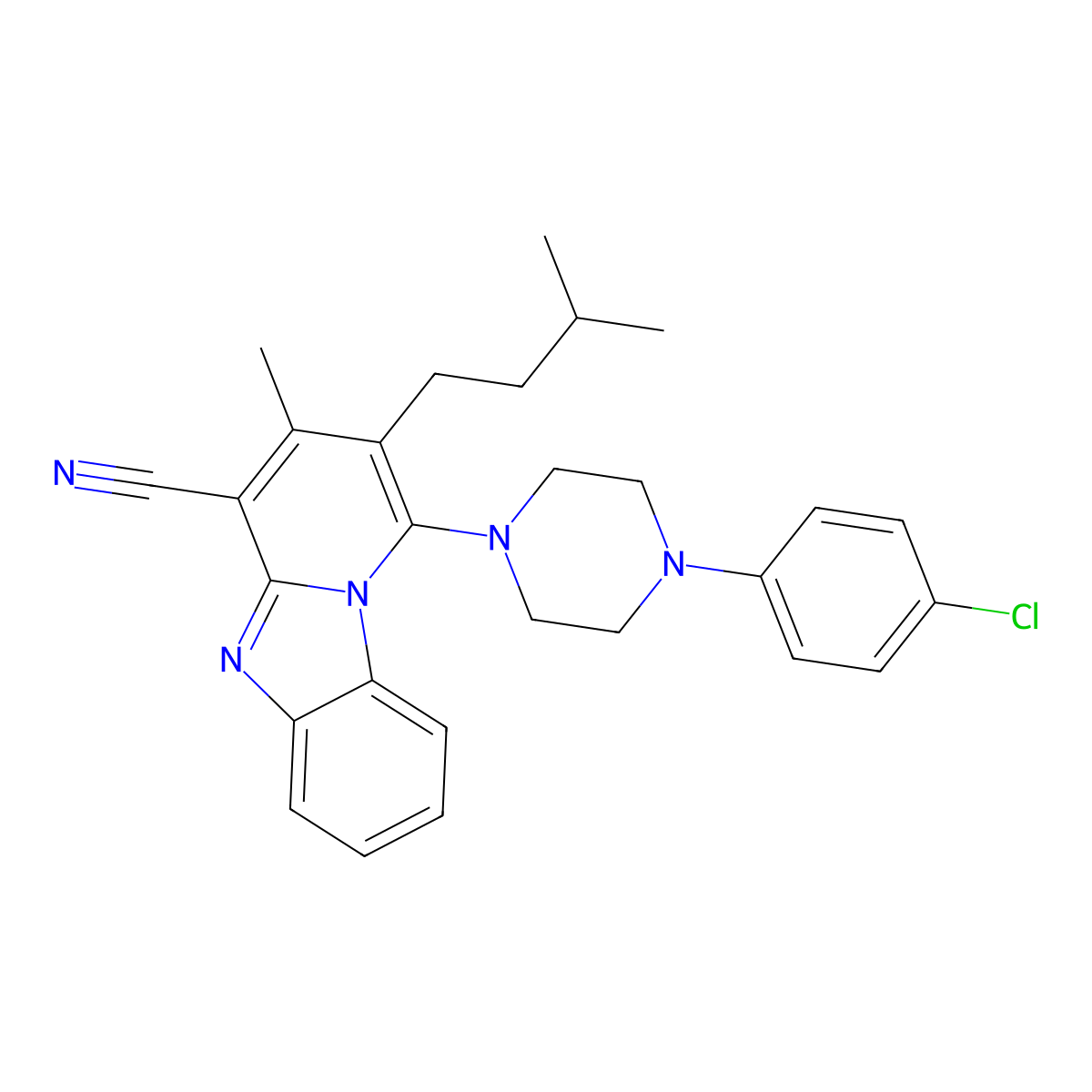 1-[4-(4-Chlorophenyl)piperazin-1-yl]-3-methyl-2-(3-methylbutyl)pyrido[1,2-a]benzimidazole-4-carbonitrile molecular structure, CAS 384372-77-4