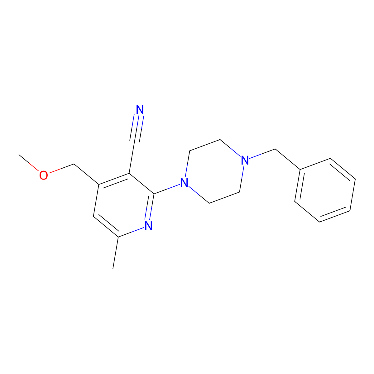 2-(4-Benzylpiperazin-1-yl)-4-(methoxymethyl)-6-methylpyridine-3-carbonitrile molecular structure, CAS 384372-93-4