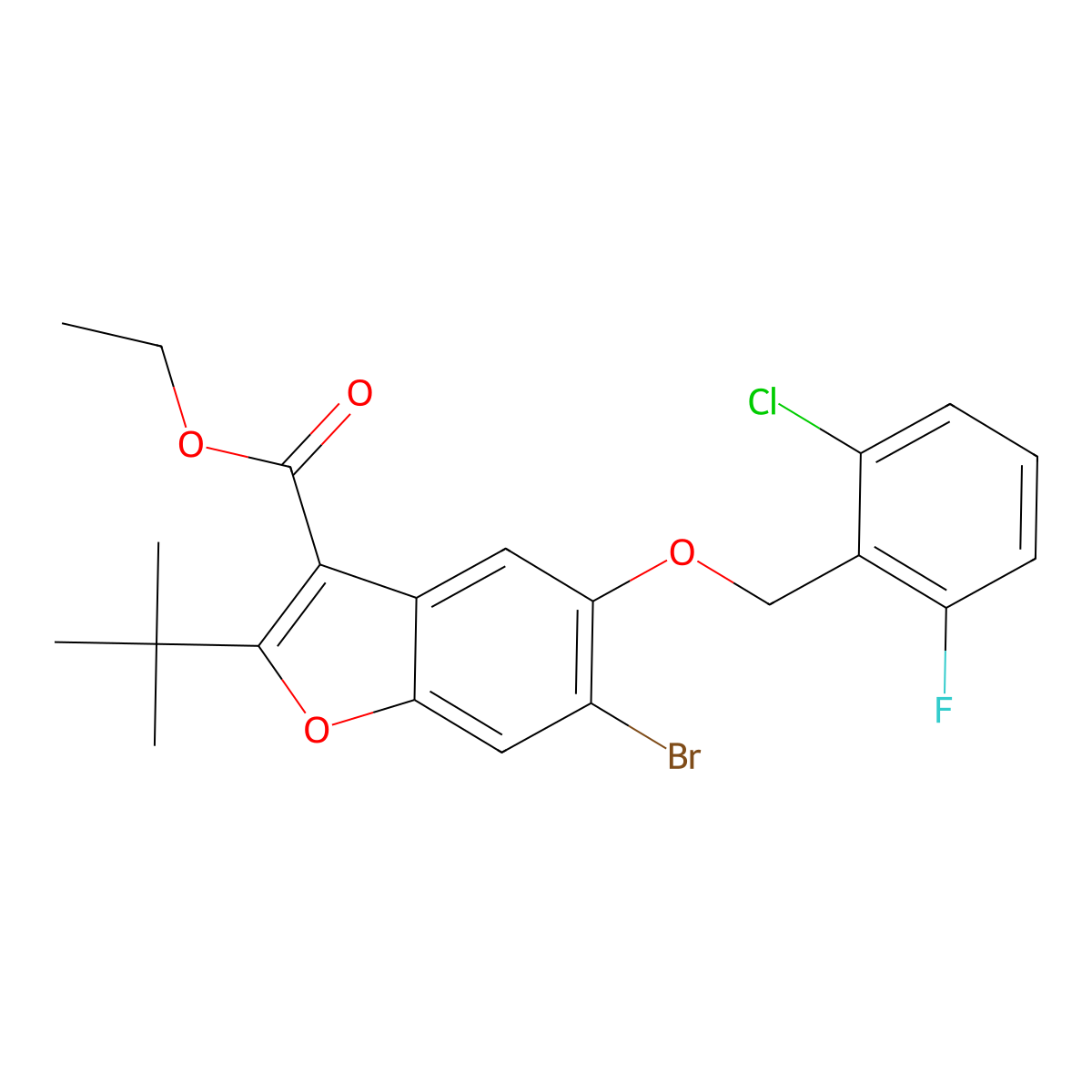 Ethyl 6-bromo-2-tert-butyl-5-[(2-chloro-6-fluorophenyl)methoxy]-1-benzofuran-3-carboxylate molecular structure, CAS 384373-33-5