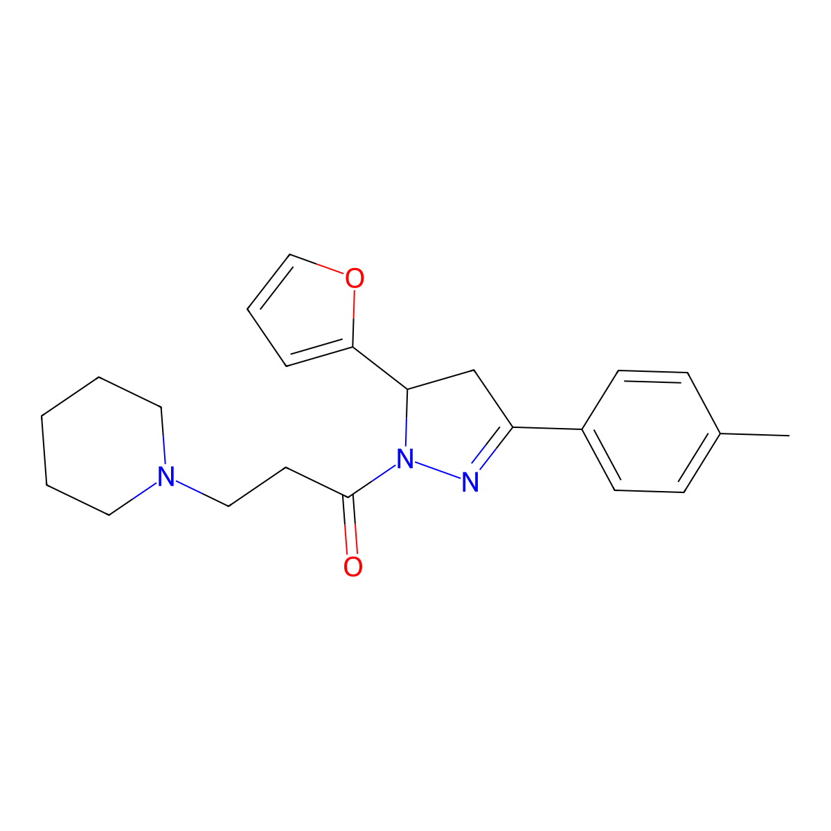 1-(5-(furan-2-yl)-3-(p-tolyl)-4,5-dihydro-1H-pyrazol-1-yl)-3-(piperidin-1-yl)propan-1-one molecular structure, CAS 384373-34-6
