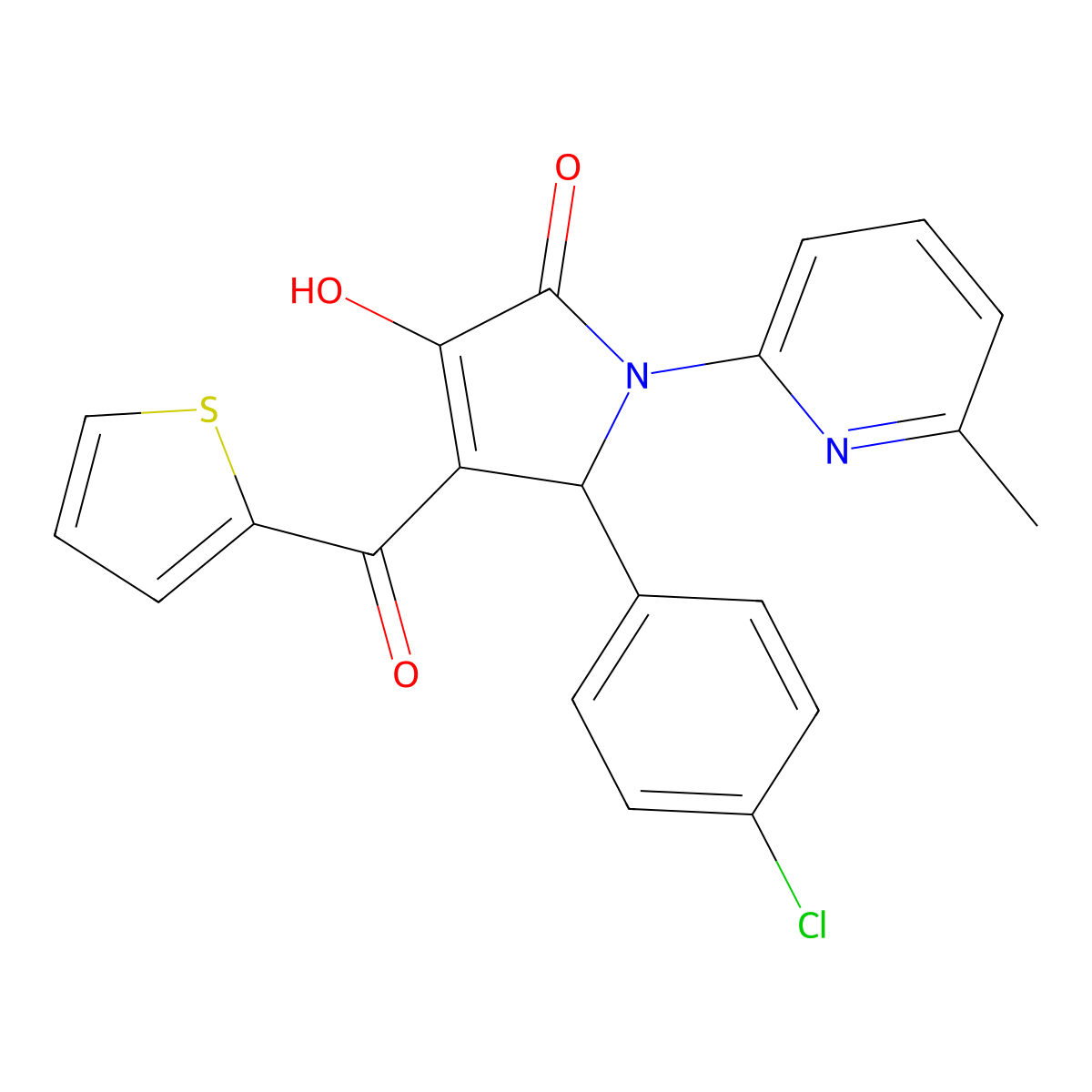 5-(4-chlorophenyl)-3-hydroxy-1-(6-methylpyridin-2-yl)-4-(thiophene-2-carbonyl)-1H-pyrrol-2(5H)-one molecular structure, CAS 384373-42-6
