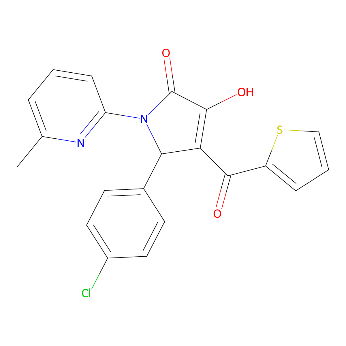 5-(4-chlorophenyl)-3-hydroxy-1-(6-methylpyridin-2-yl)-4-(thiophene-2-carbonyl)-1H-pyrrol-2(5H)-one molecular structure, CAS 384373-42-6