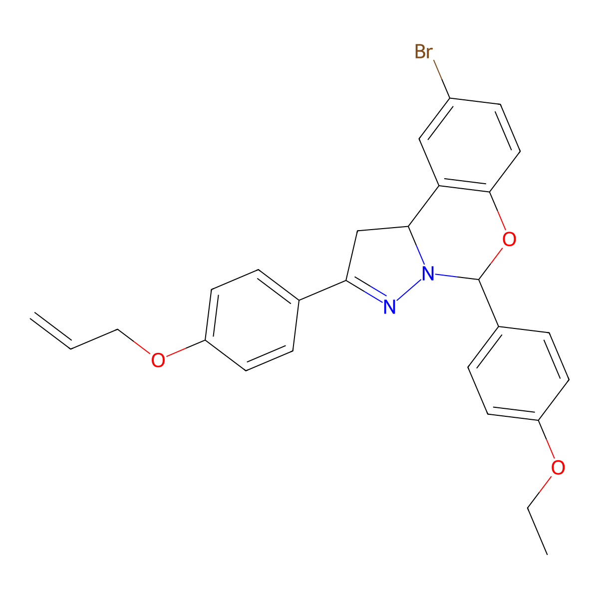 9-Bromo-5-(4-ethoxyphenyl)-2-[4-(prop-2-en-1-yloxy)phenyl]-1,10b-dihydropyrazolo[1,5-c][1,3]benzoxazine molecular structure, CAS 384373-64-2