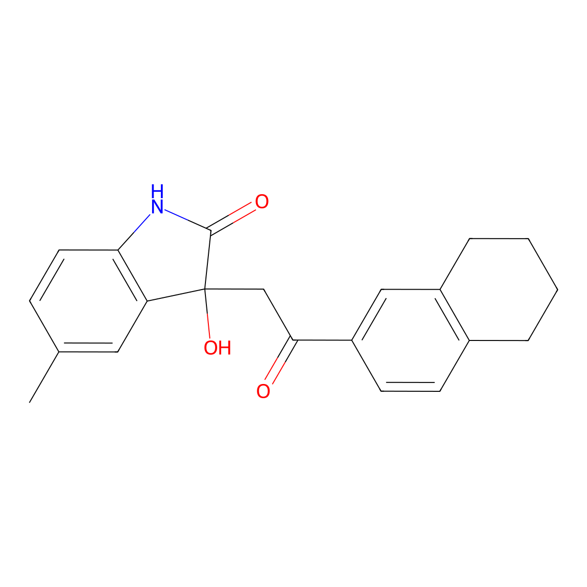 3-hydroxy-5-methyl-3-[2-oxo-2-(5,6,7,8-tetrahydronaphthalen-2-yl)ethyl]-1H-indol-2-one molecular structure, CAS 384373-70-0