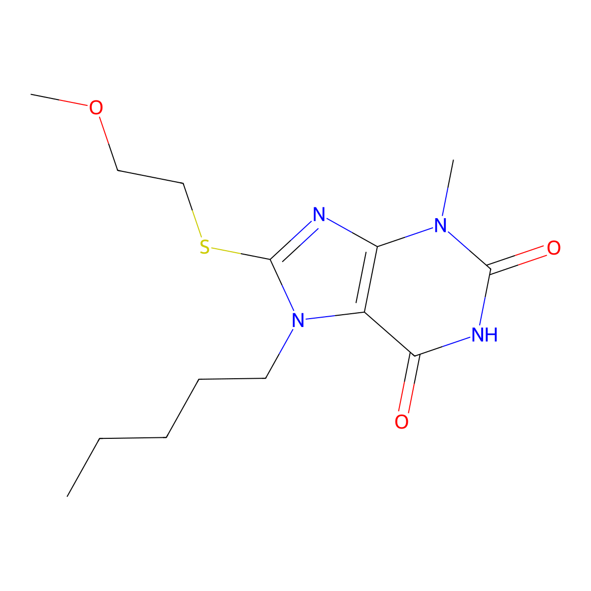 8-(2-Methoxyethylsulfanyl)-3-methyl-7-pentylpurine-2,6-dione molecular structure, CAS 384373-81-3