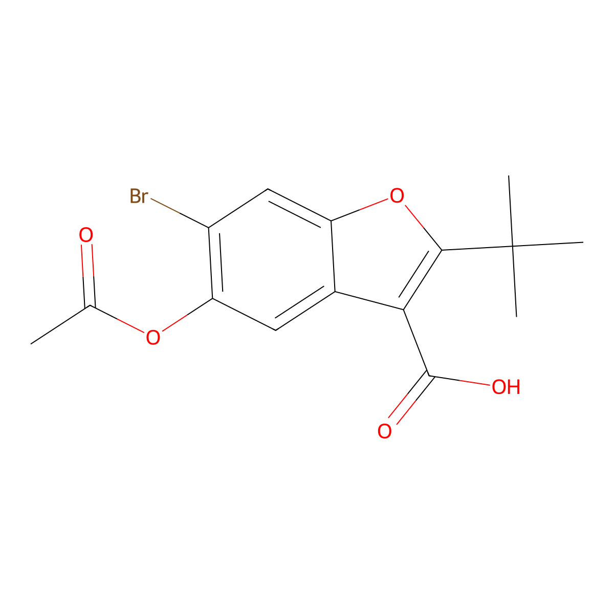 5-(Acetyloxy)-6-bromo-2-tert-butyl-1-benzofuran-3-carboxylic acid molecular structure, CAS 384374-02-1