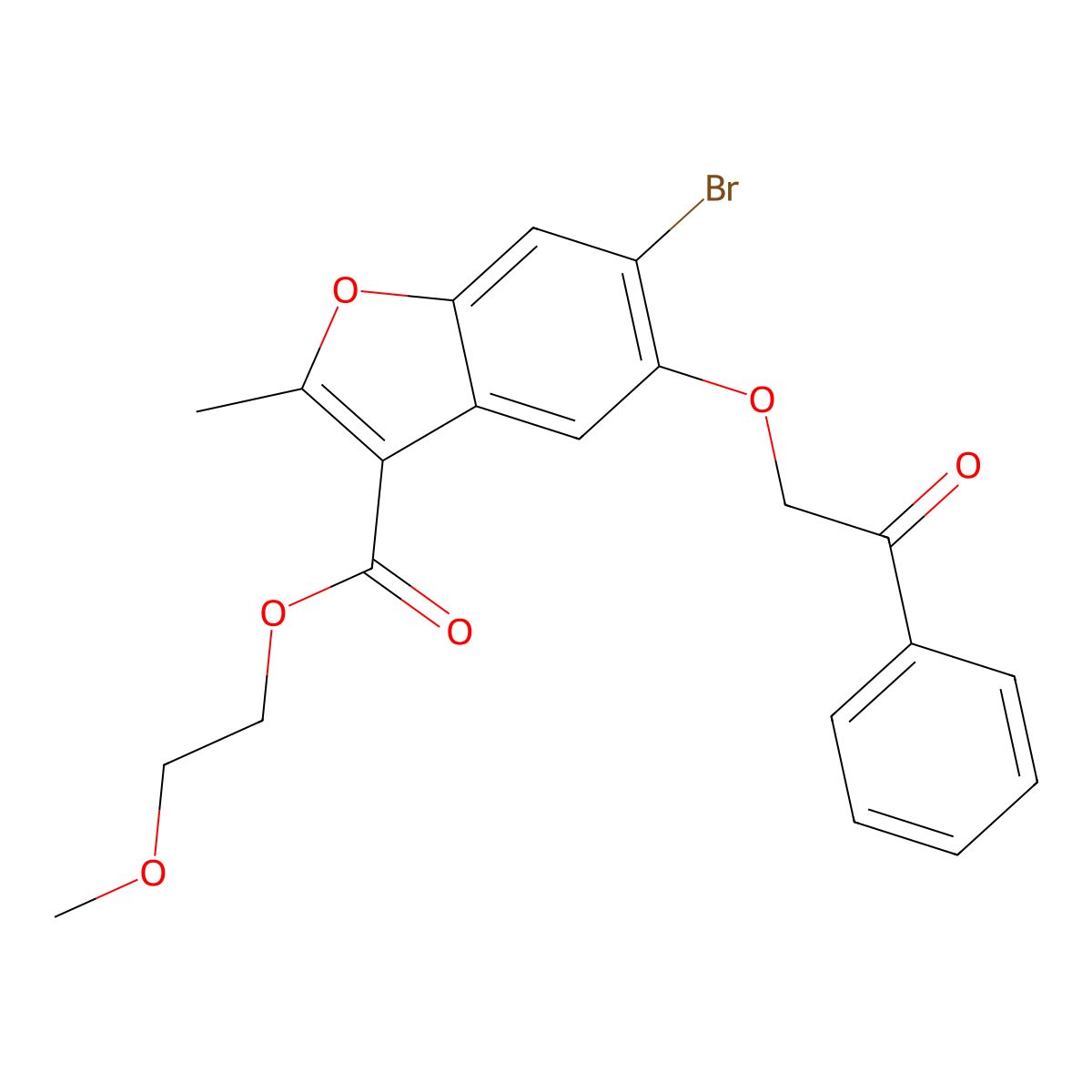 2-Methoxyethyl 6-bromo-2-methyl-5-(2-oxo-2-phenylethoxy)-1-benzofuran-3-carboxylate molecular structure, CAS 384374-06-5
