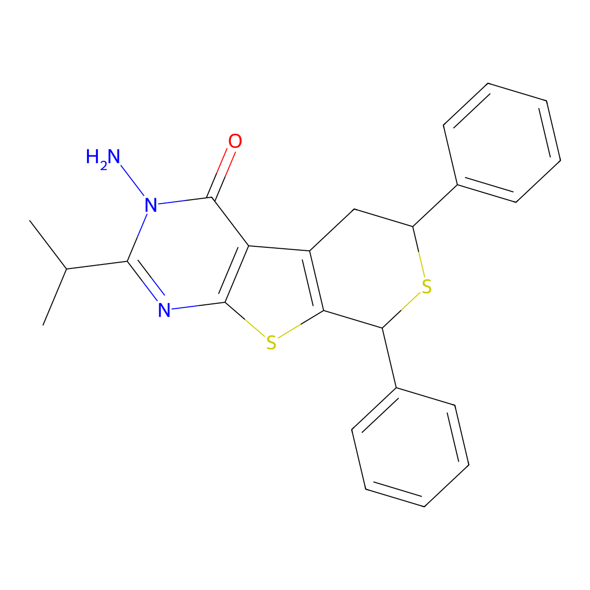 3-amino-6,8-diphenyl-2-(propan-2-yl)-3,5,6,8-tetrahydro-4H-thiopyrano[4',3':4,5]thieno[2,3-d]pyrimidin-4-one molecular structure, CAS 384374-09-8