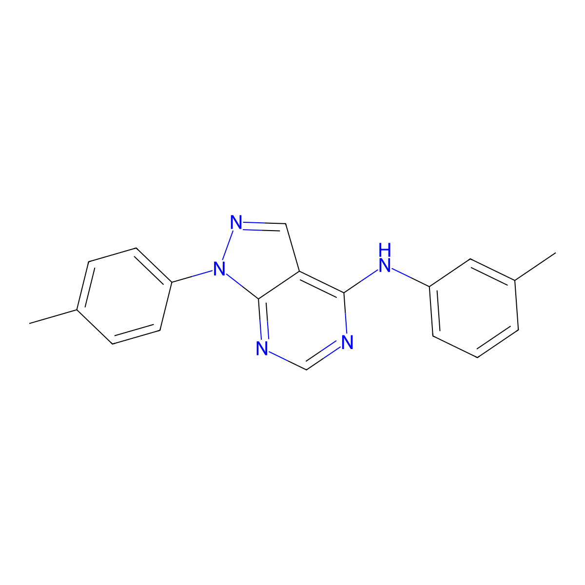N-(3-methylphenyl)-1-(4-methylphenyl)-1H-pyrazolo[3,4-d]pyrimidin-4-amine molecular structure, CAS 384374-30-5