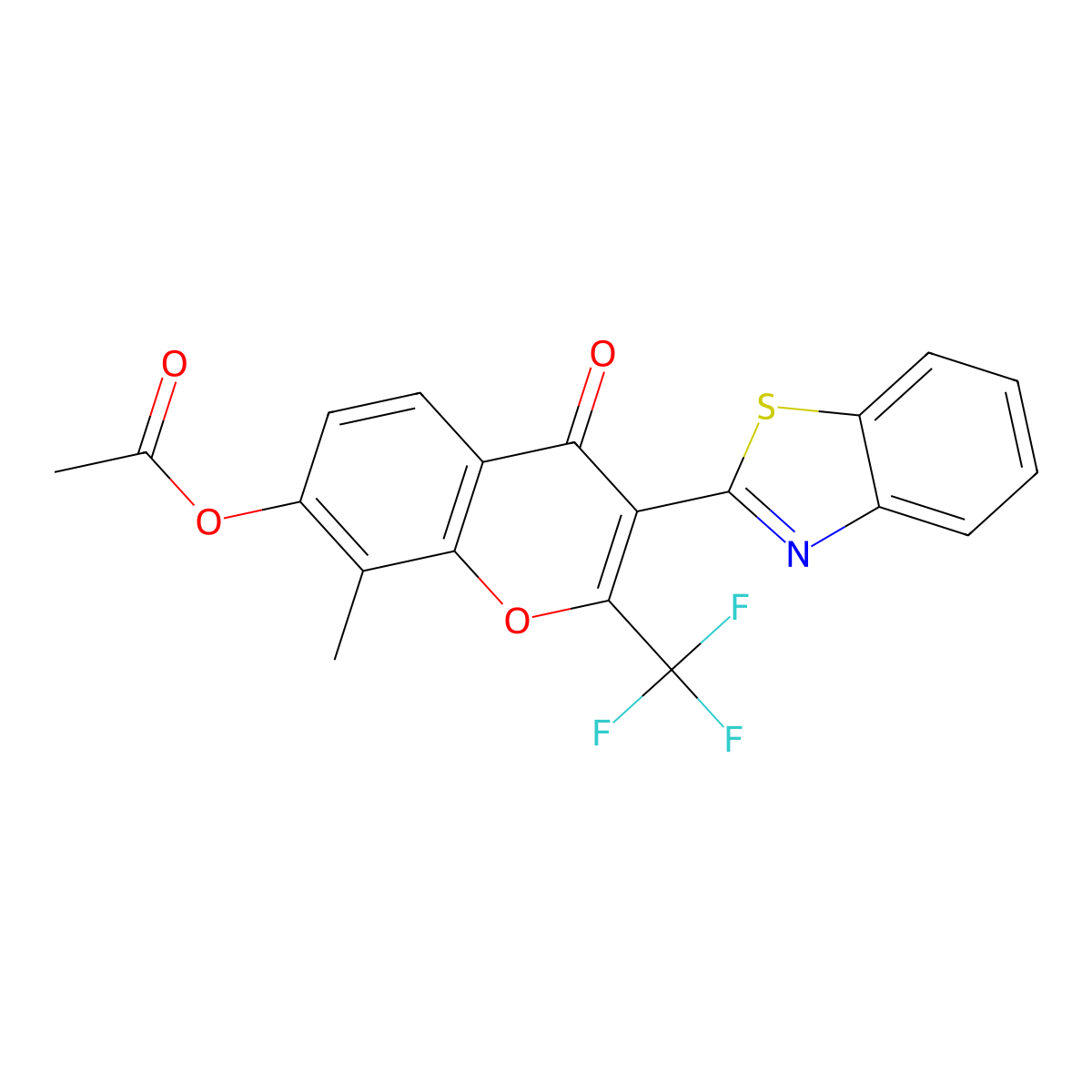 3-(benzo[d]thiazol-2-yl)-8-methyl-4-oxo-2-(trifluoromethyl)-4H-chromen-7-yl acetate molecular structure, CAS 384374-42-9
