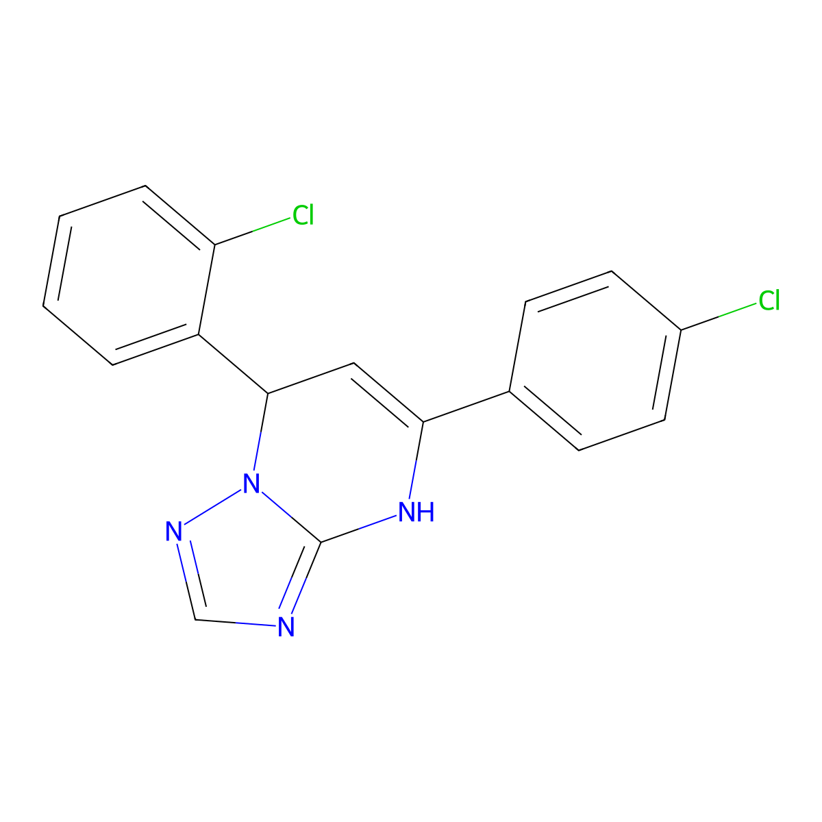 7-(2-Chlorophenyl)-5-(4-chlorophenyl)-4,7-dihydro[1,2,4]triazolo[1,5-a]pyrimidine molecular structure, CAS 384374-45-2