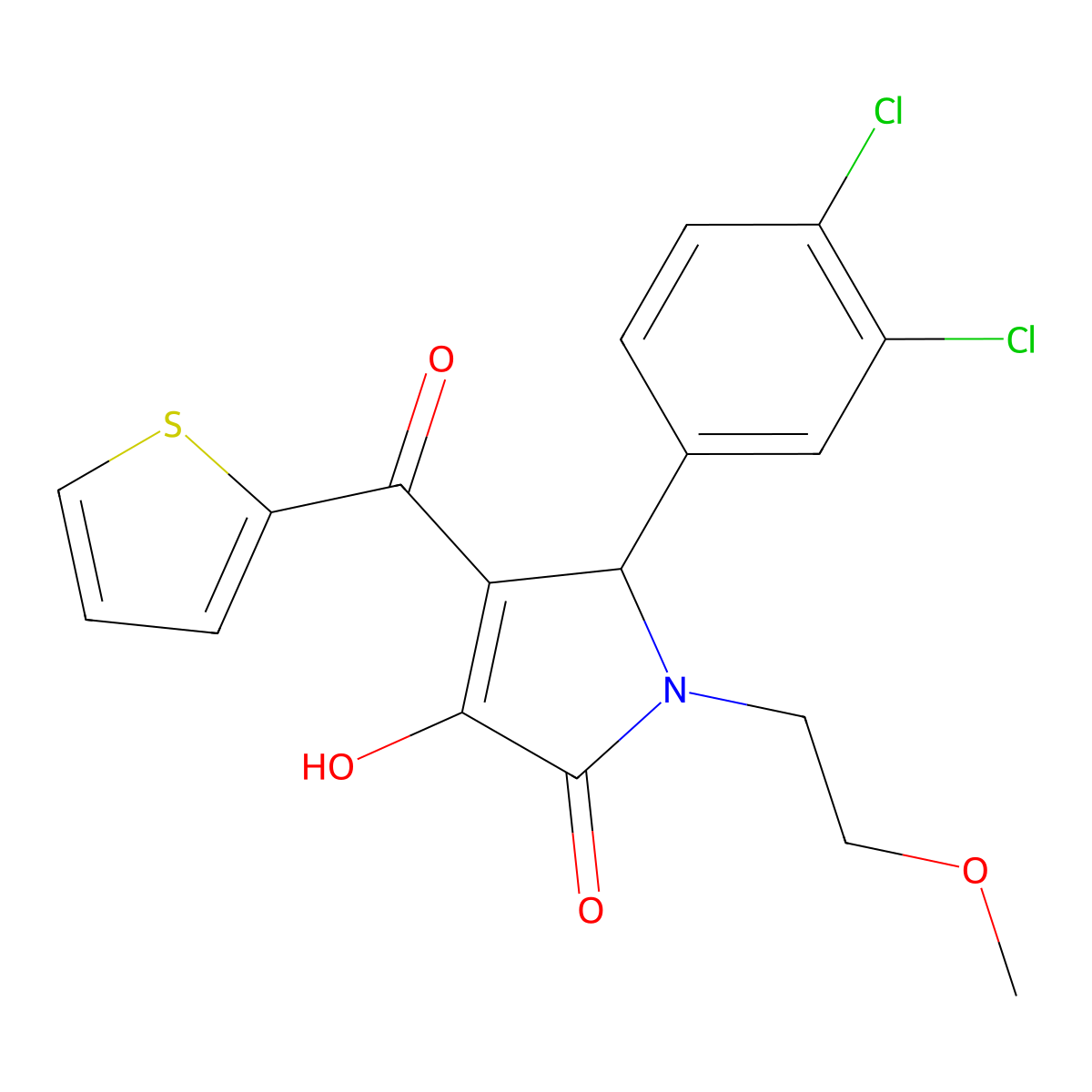 (4E)-5-(3,4-dichlorophenyl)-4-[hydroxy(thiophen-2-yl)methylidene]-1-(2-methoxyethyl)pyrrolidine-2,3-dione molecular structure, CAS 384374-64-5