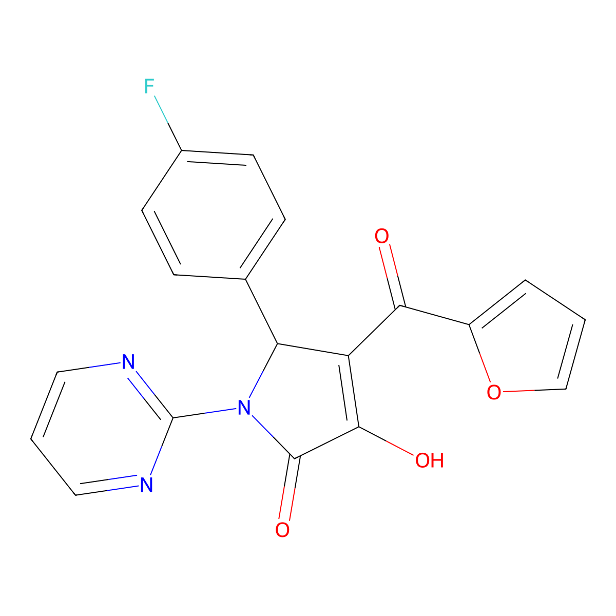 (4E)-5-(4-fluorophenyl)-4-[furan-2-yl(hydroxy)methylidene]-1-(pyrimidin-2-yl)pyrrolidine-2,3-dione molecular structure, CAS 384374-66-7