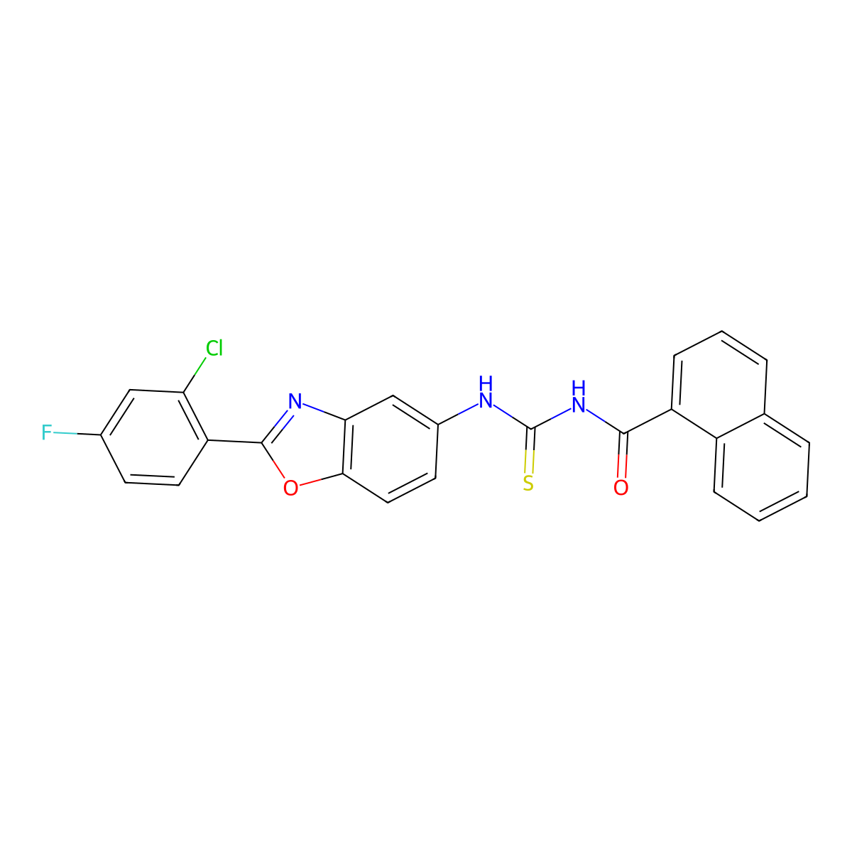 N-[[2-(2-chloro-4-fluorophenyl)-1,3-benzoxazol-5-yl]carbamothioyl]naphthalene-1-carboxamide molecular structure, CAS 384374-79-2