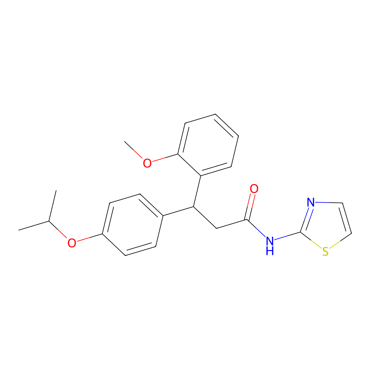 3-(2-methoxyphenyl)-3-(4-propan-2-yloxyphenyl)-N-(1,3-thiazol-2-yl)propanamide molecular structure, CAS 384374-86-1