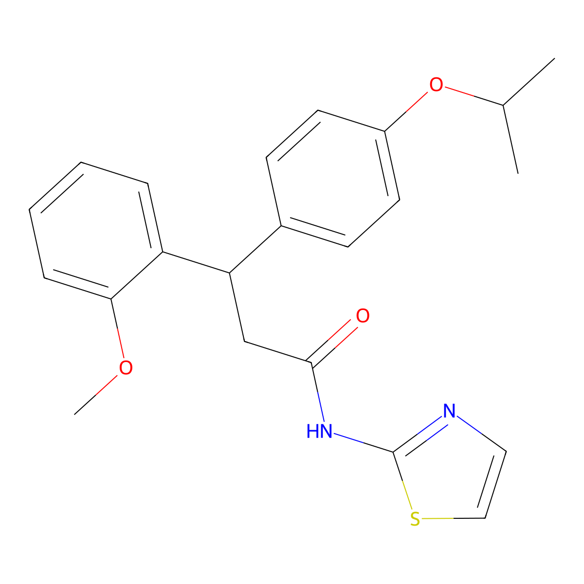 3-(2-methoxyphenyl)-3-(4-propan-2-yloxyphenyl)-N-(1,3-thiazol-2-yl)propanamide molecular structure, CAS 384374-86-1