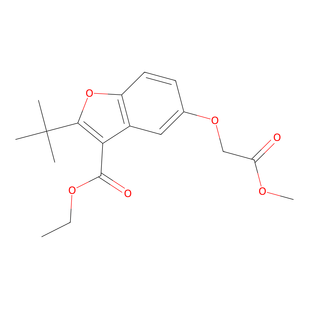 Ethyl 2-tert-butyl-5-(2-methoxy-2-oxoethoxy)-1-benzofuran-3-carboxylate molecular structure, CAS 384374-99-6