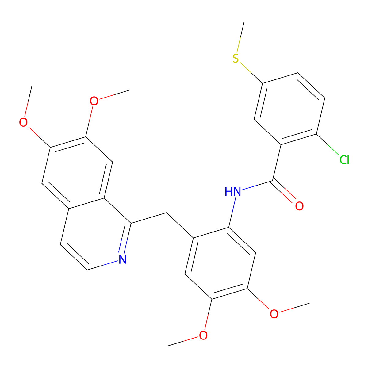 2-chloro-N-[2-[(6,7-dimethoxyisoquinolin-1-yl)methyl]-4,5-dimethoxyphenyl]-5-methylsulfanylbenzamide molecular structure, CAS 384375-09-1