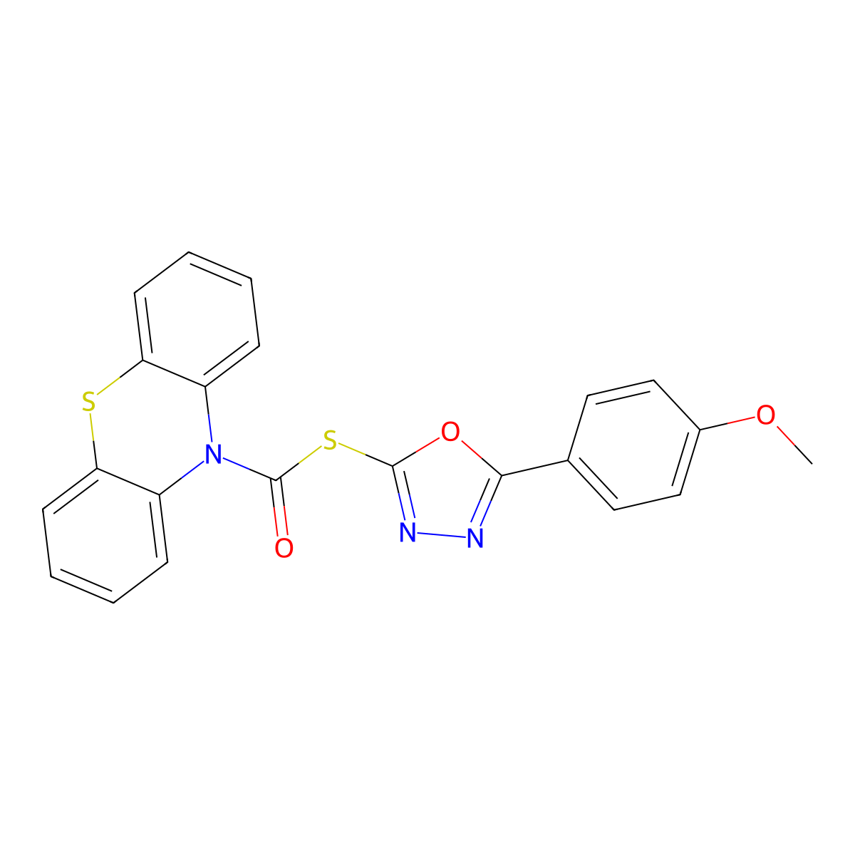 S-[5-(4-methoxyphenyl)-1,3,4-oxadiazol-2-yl] 10H-phenothiazine-10-carbothioate molecular structure, CAS 384375-19-3
