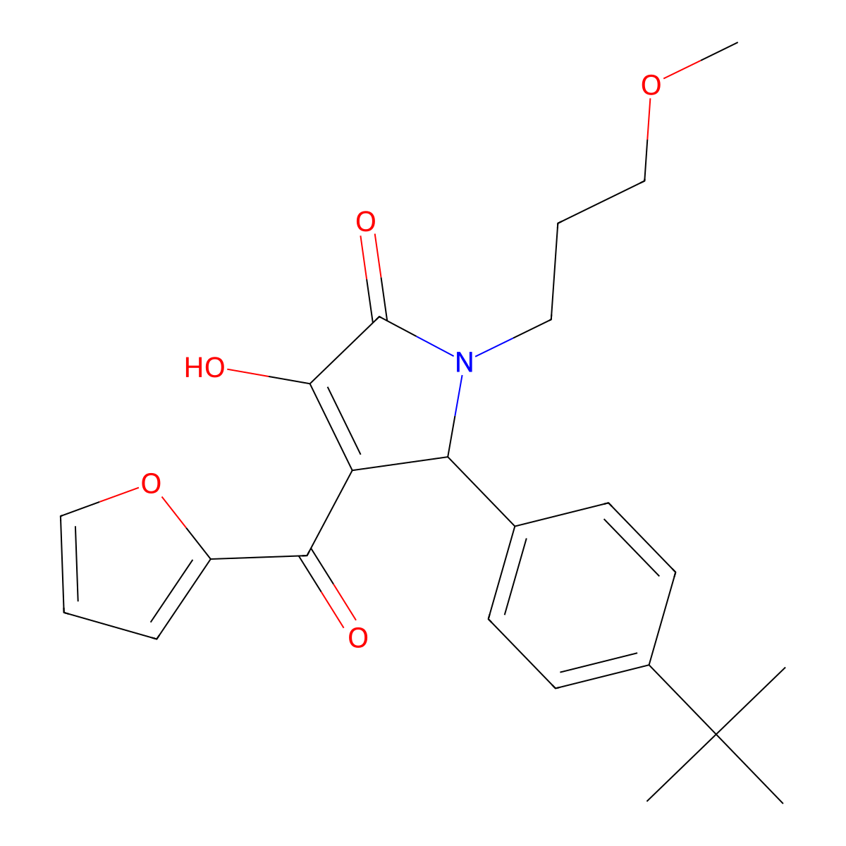 (4E)-5-(4-tert-butylphenyl)-4-[furan-2-yl(hydroxy)methylidene]-1-(3-methoxypropyl)pyrrolidine-2,3-dione molecular structure, CAS 384375-27-3