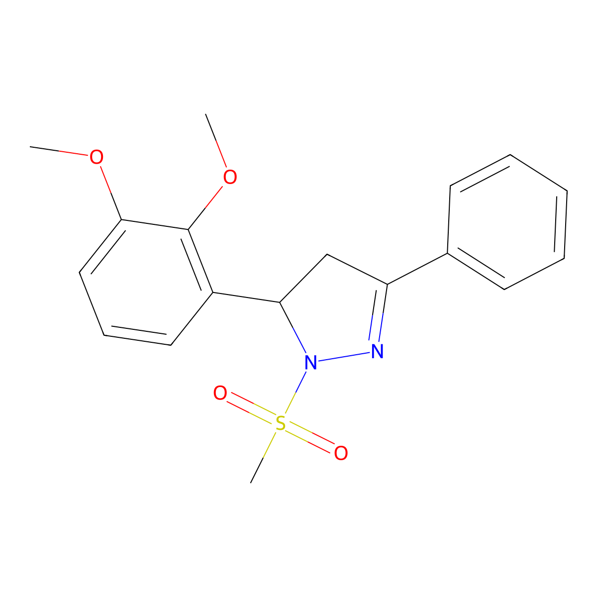 5-(2,3-dimethoxyphenyl)-1-(methylsulfonyl)-3-phenyl-4,5-dihydro-1H-pyrazole molecular structure, CAS 384375-66-0
