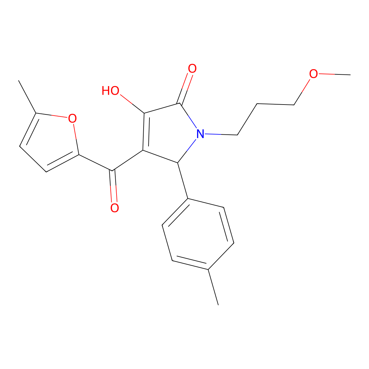 (4E)-4-[hydroxy(5-methylfuran-2-yl)methylidene]-1-(3-methoxypropyl)-5-(4-methylphenyl)pyrrolidine-2,3-dione molecular structure, CAS 384375-79-5