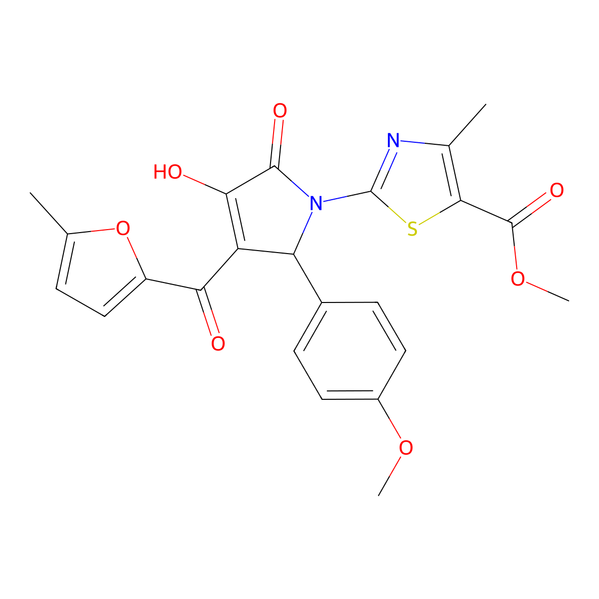 methyl 2-[(3E)-3-[hydroxy(5-methylfuran-2-yl)methylidene]-2-(4-methoxyphenyl)-4,5-dioxopyrrolidin-1-yl]-4-methyl-1,3-thiazole-5-carboxylate molecular structure, CAS 384375-87-5