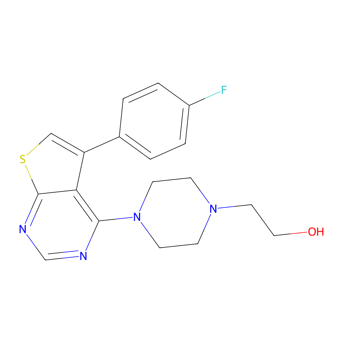 2-{4-[5-(4-Fluorophenyl)thieno[2,3-d]pyrimidin-4-yl]piperazin-1-yl}ethanol molecular structure, CAS 384376-11-8