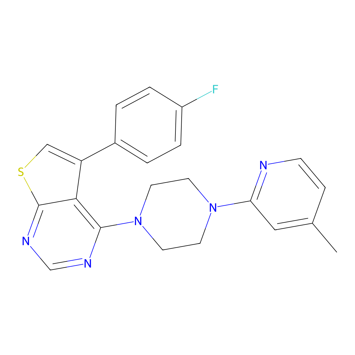 5-(4-Fluorophenyl)-4-(4-(4-methylpyridin-2-yl)piperazin-1-yl)thieno[2,3-d]pyrimidine molecular structure, CAS 384376-22-1