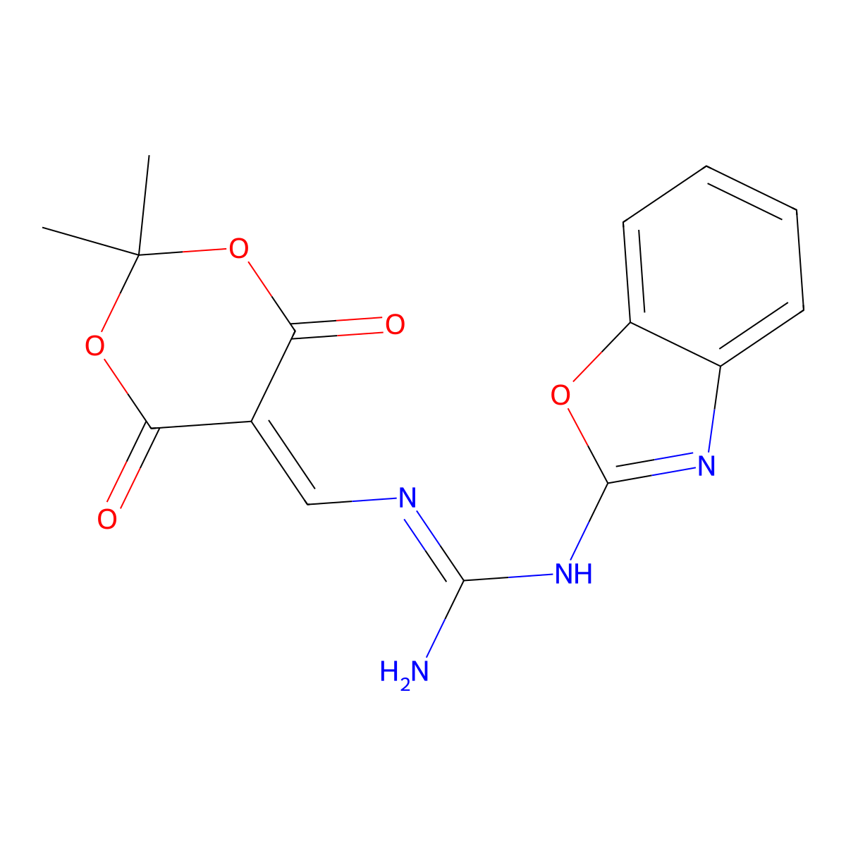 1-(1,3-Benzoxazol-2-yl)-2-[(2,2-dimethyl-4,6-dioxo-1,3-dioxan-5-ylidene)methyl]guanidine molecular structure, CAS 384376-43-6
