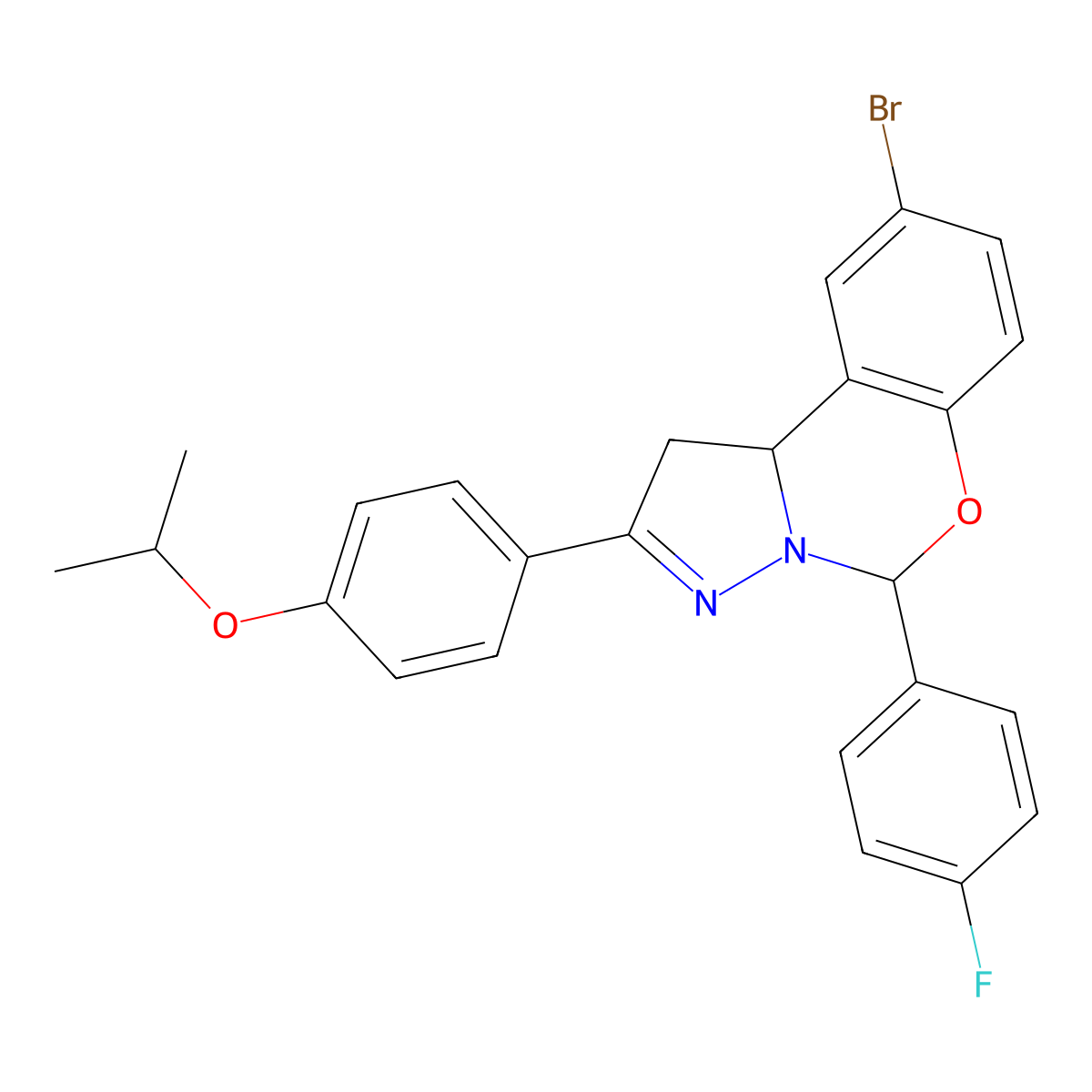 9-Bromo-5-(4-fluorophenyl)-2-[4-(propan-2-yloxy)phenyl]-1,10b-dihydropyrazolo[1,5-c][1,3]benzoxazine molecular structure, CAS 384376-46-9