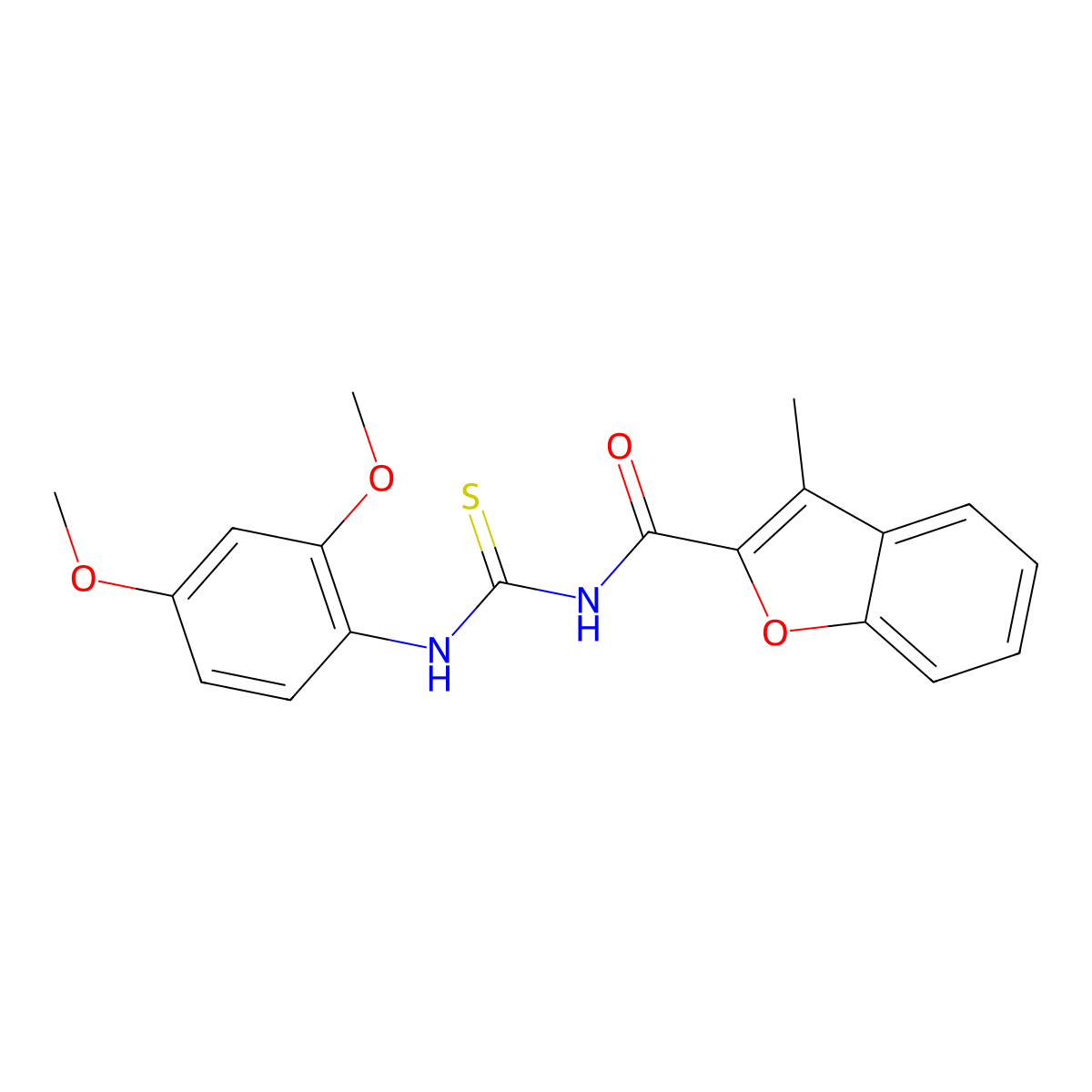 N-[(2,4-dimethoxyphenyl)carbamothioyl]-3-methyl-1-benzofuran-2-carboxamide molecular structure, CAS 384376-51-6