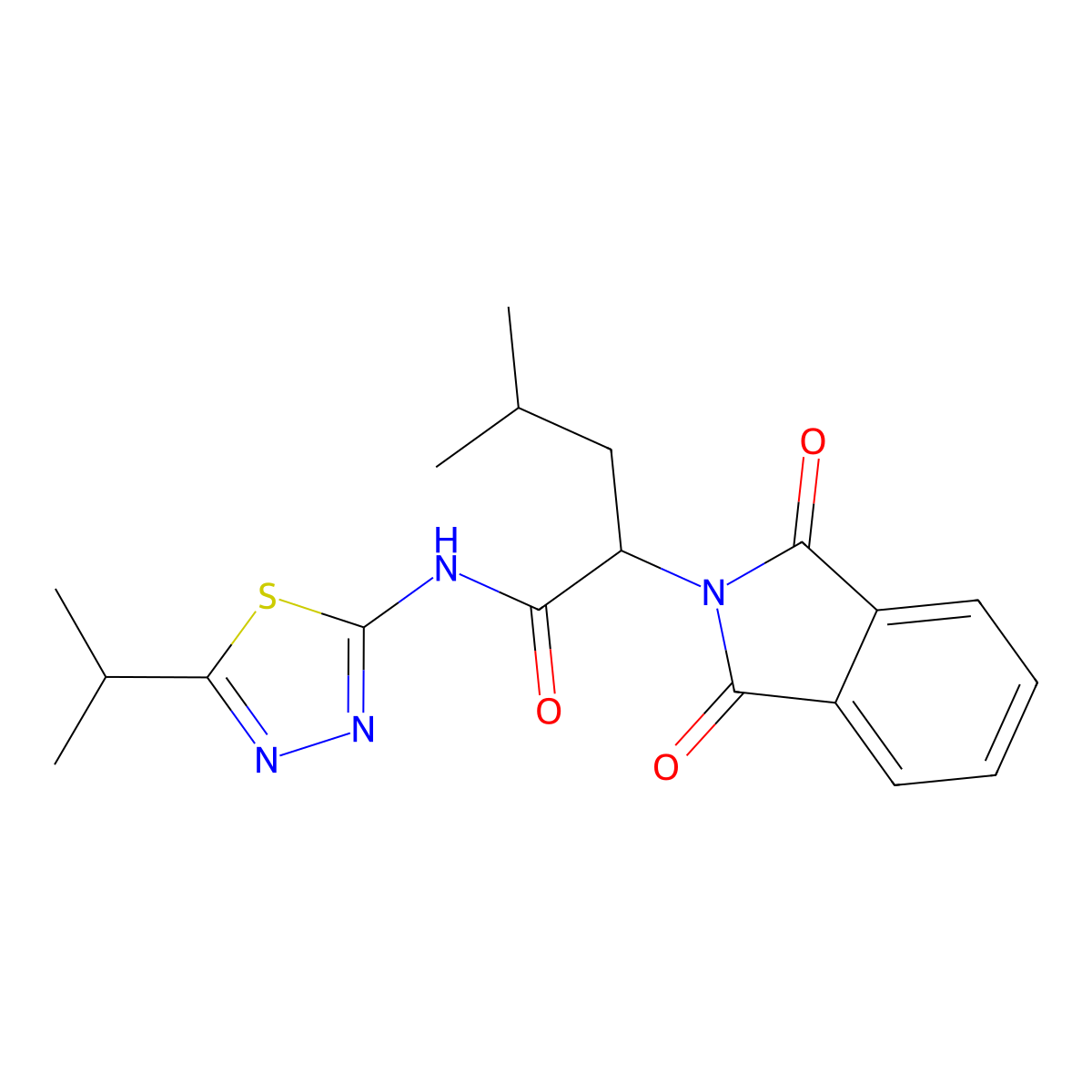 2-(1,3-dioxoisoindol-2-yl)-4-methyl-N-(5-propan-2-yl-1,3,4-thiadiazol-2-yl)pentanamide molecular structure, CAS 384376-52-7