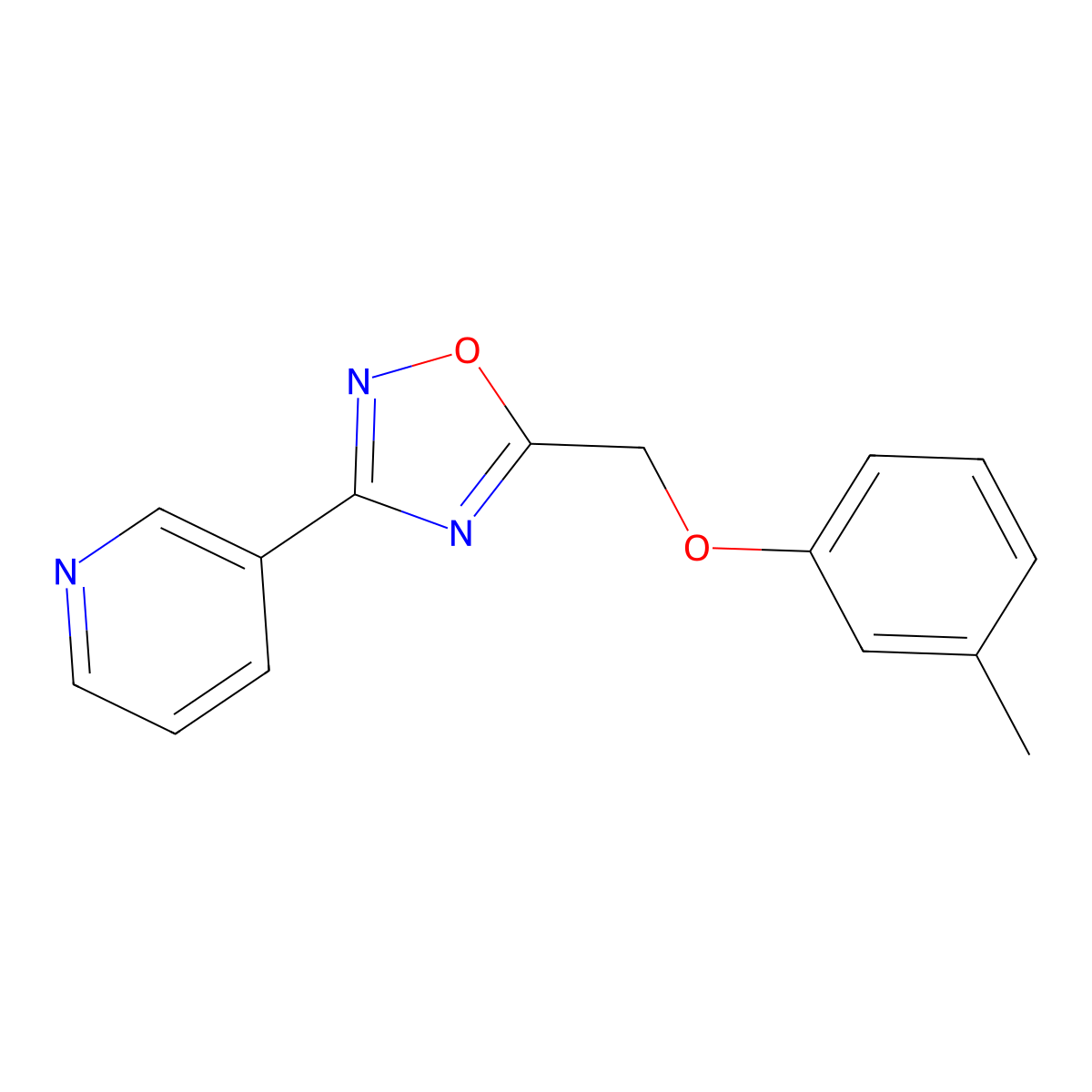 3-{5-[(3-Methylphenoxy)methyl]-1,2,4-oxadiazol-3-yl}pyridine molecular structure, CAS 384376-67-4