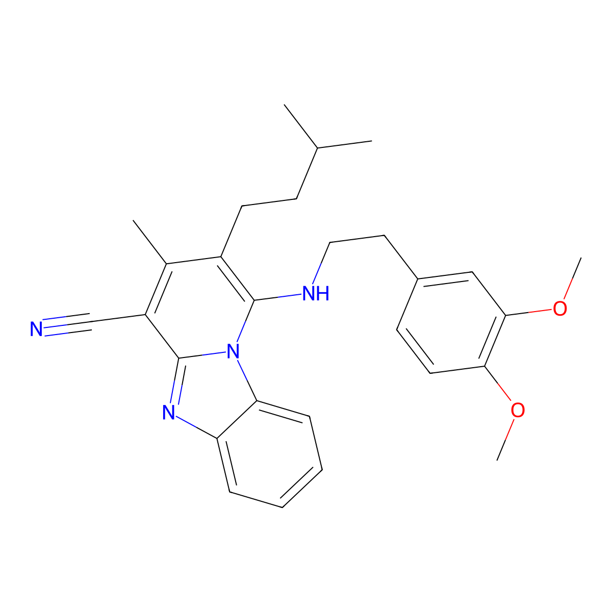 1-{[2-(3,4-Dimethoxyphenyl)ethyl]amino}-3-methyl-2-(3-methylbutyl)pyrido[1,2-a]benzimidazole-4-carbonitrile molecular structure, CAS 384376-76-5