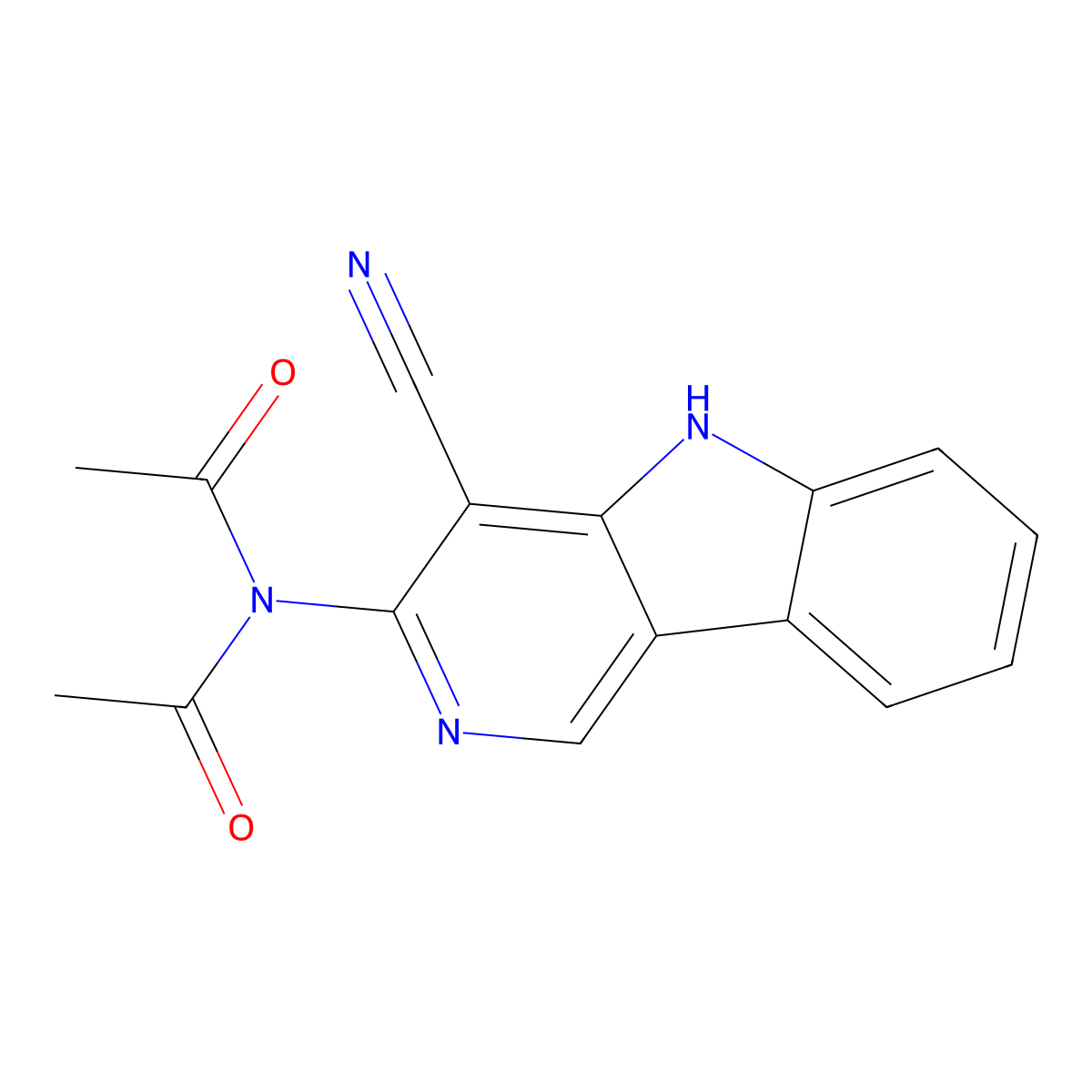 N-acetyl-N-(4-cyano-5H-pyrido[4,3-b]indol-3-yl)acetamide molecular structure, CAS 384376-78-7