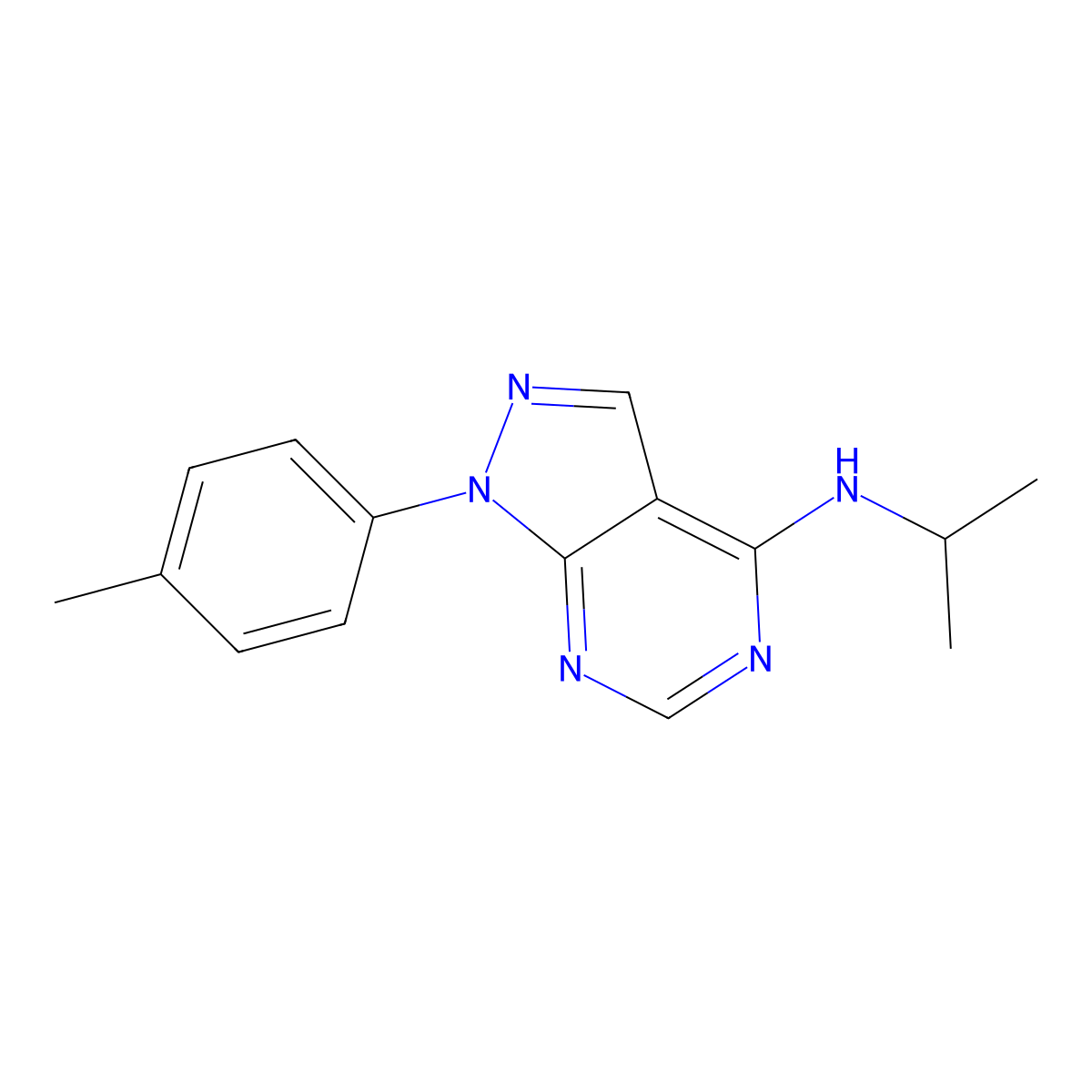 1-(4-methylphenyl)-N-(propan-2-yl)-1H-pyrazolo[3,4-d]pyrimidin-4-amine molecular structure, CAS 384376-96-9
