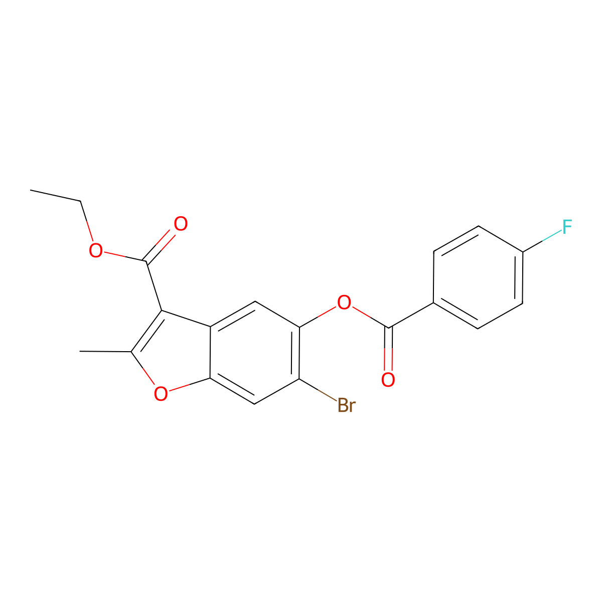 Ethyl 6-bromo-5-(4-fluorobenzoyloxy)-2-methyl-1-benzofuran-3-carboxylate molecular structure, CAS 384376-98-1
